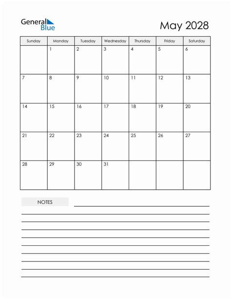 May 2028 Monthly Planner Calendar