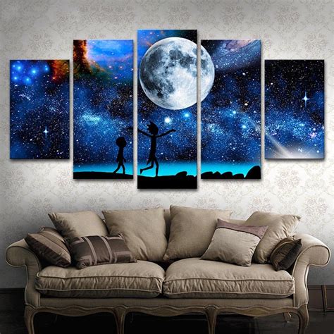 Home Decor Hd Printed Paintings Modular Posters 5 Panel Starry Sky Rick