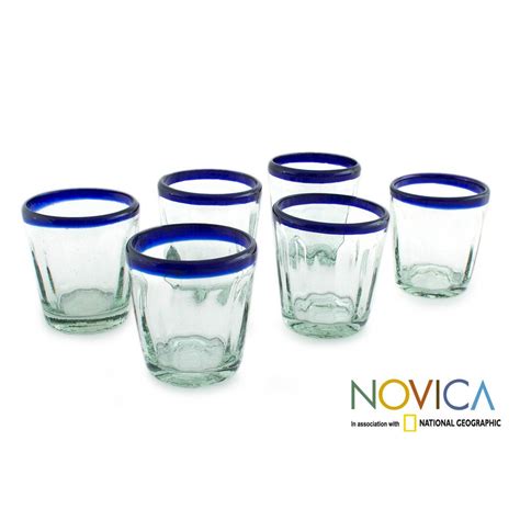 Novica Handblown Cobalt Groove Blue Drinking Glasses Set Of 6 Mexico Overstock 7953884