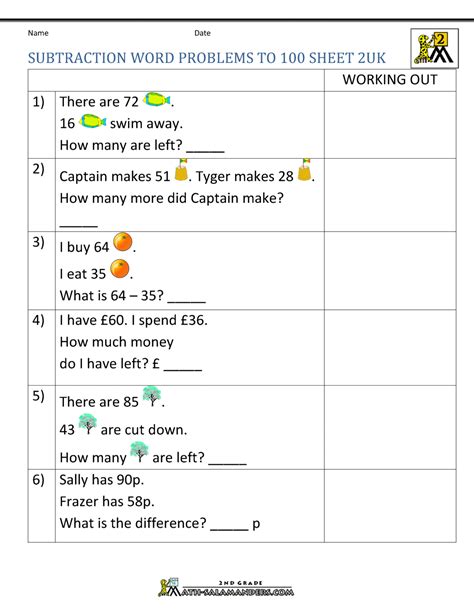 Mixed addition and subtraction (single digit numbers) below are six versions of our grade 1 math worksheet with word. Subtraction Word Problems 2nd Grade