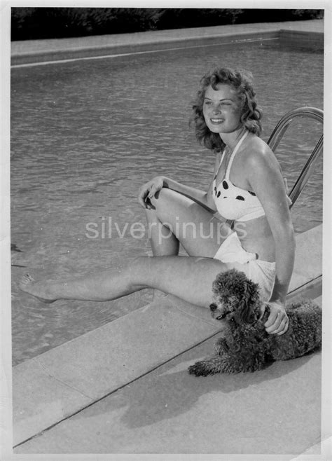 Orig Irish Mccalla Modeling In Swimsuit Poolside Pin Up Portrait Silverpinups