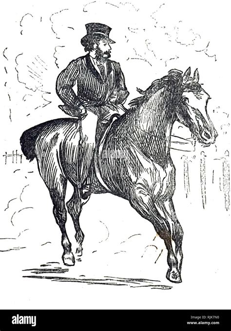 An Engraving Depicting A Man Riding A Horse Through Hyde Park London