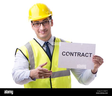 Construction Supervisor With Contract Isolated On White Background