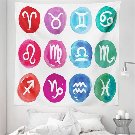 Zodiac Tapestry Watercolor Effect Rounds With Horoscope Astrological