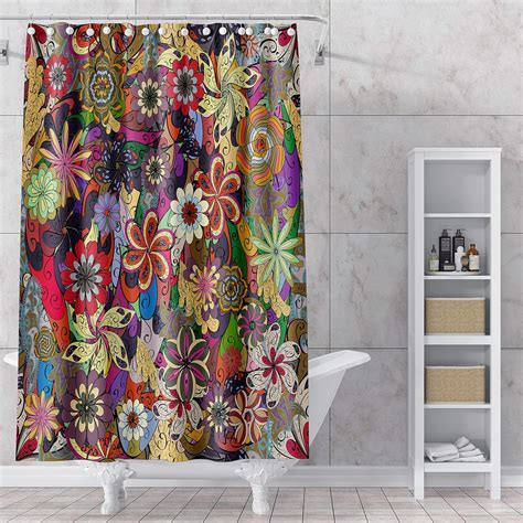 Muatoo Floral Shower Curtain Set Bright Flowers Fashionable High End