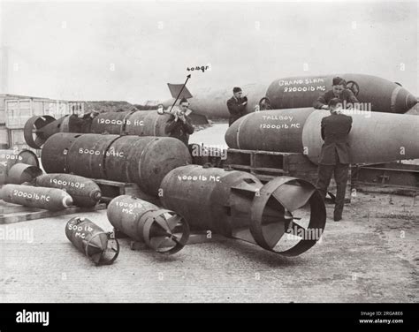 Vintage World War Ii Photograph Range Of Bombs Ordnance Dropped By Bombers Of The Raf Stock