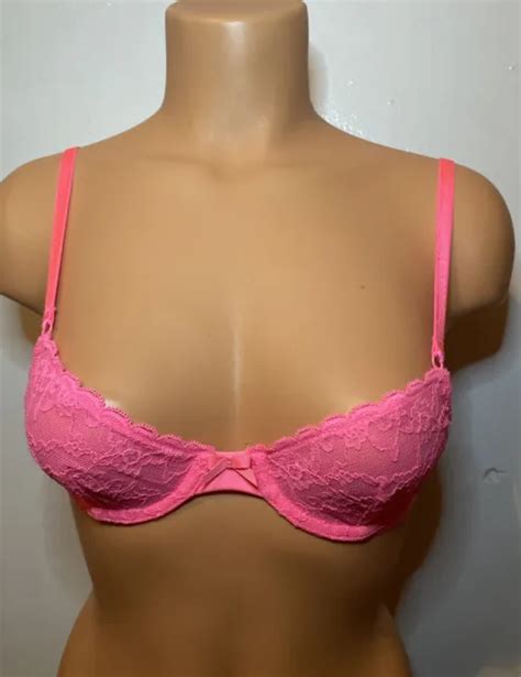 Victorias Secret Very Sexy Unlined Demi Bra Size 32a Pink Lace 2299