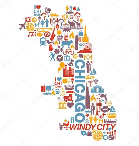 Chicago Illinois City Icons Attractions Map Premium Vector In Adobe
