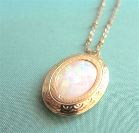 Opal Locket Necklace White Rainbow Moonstone Gold By Jewelsalem