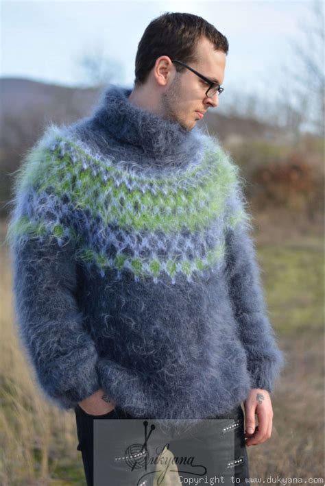 Icelandic T Neck Mens Mohair Sweater In Grayim38