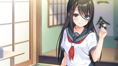 Download 1920x1080 Smiling Anime School Girl Japanese Room Black