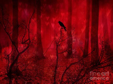 Surreal Fantasy Gothic Red Woodlands Raven Trees