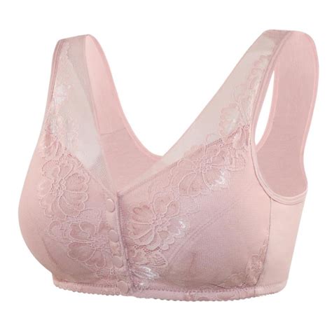 Linen Purity Bra For Older Women Front Closure Padded Floral Lace