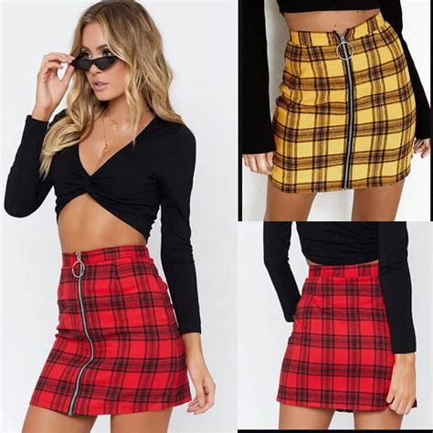 buy 2019 sexy skirts women tartan check high waist mini skirt ladies casual