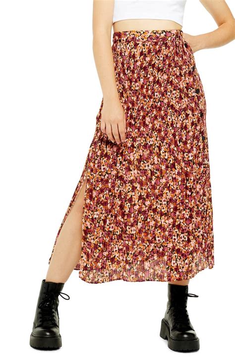 Topshop Floral Pleated Midi Skirt Nordstrom