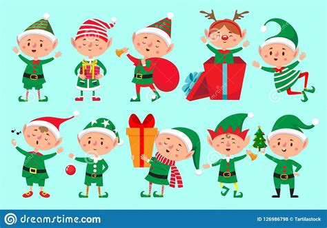 Cartoon Christmas Elves With Ts And Presents For The Holiday Season