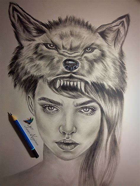 Art Drawing Wolf Surreal Illustration Wolf Girl Sketches Art