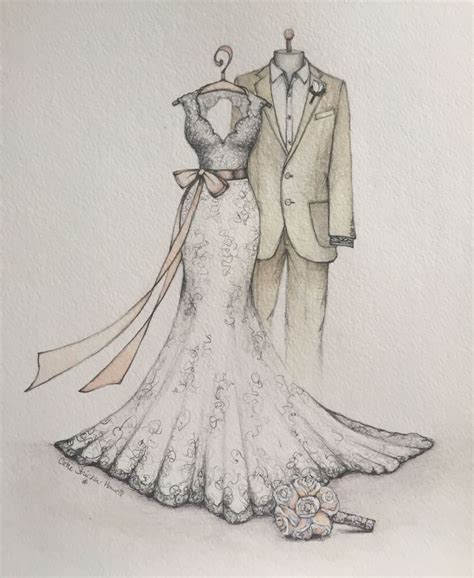 Wedding Dress Drawing Commission An Original Drawing By Claire Guinan