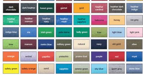 Gildan Color Swatch Chart