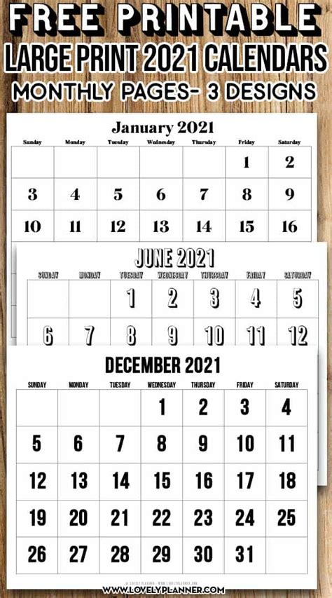 How to make a 2021 yearly calendar printable. free printable large print 2021 calendar 12 month ...