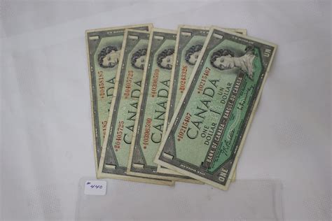 Cdn One Dollar Bills 5 1954 Replacements
