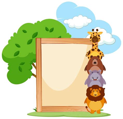Wooden Frame With Cute Animals On The Side 430845 Vector Art At Vecteezy