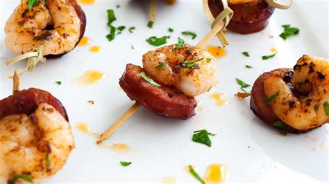 Chorizo And Prawns Skewers With A Creamy Lemon Dip Sprinkles And Sprouts