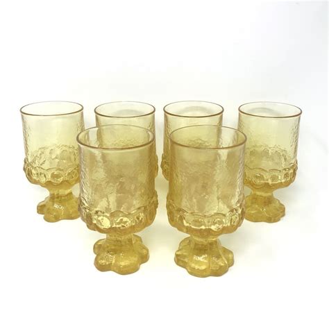 6 Vintage Tiffin Franciscan Madeira Cornsilk Yellow Water Goblets 5 5 Glasses Tiffin Water