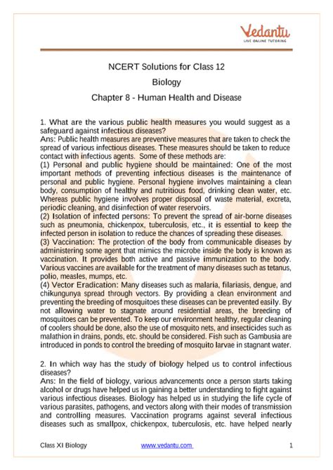 Ncert Solutions For Class 12 Biology Human Health And Disease