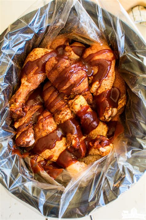 Sprinkle the homemade dry ranch seasoning evenly over the chicken leg quarters. Slow Cooker BBQ Chicken Drumsticks Recipe | Little Dairy ...