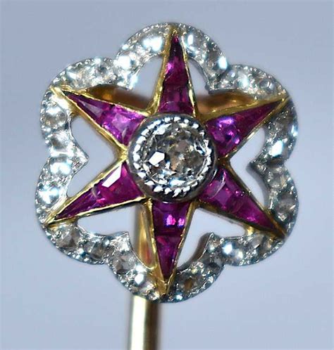 antique 14k gold ruby and diamond stick pin