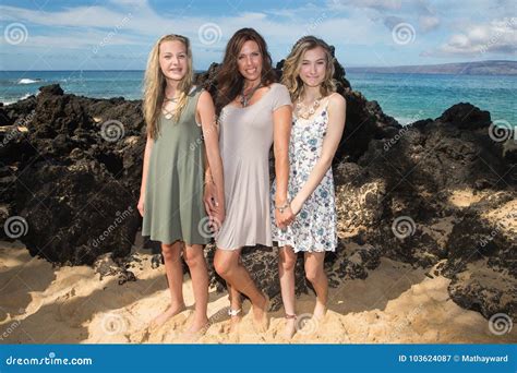 Beautiful Mother With Her Two Daughters At A Beach Stock Image Image
