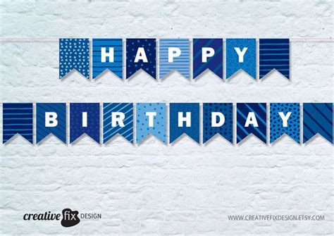 Happy Birthday Banner Blue Printable Banner Blue Happy Etsy In 2021