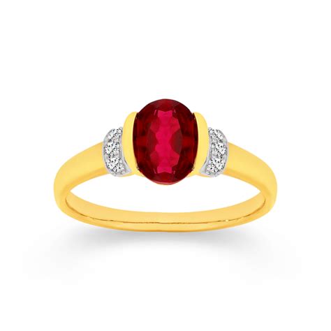 9ct Gold Created Ruby And Diamond Ring In Red Angus And Coote