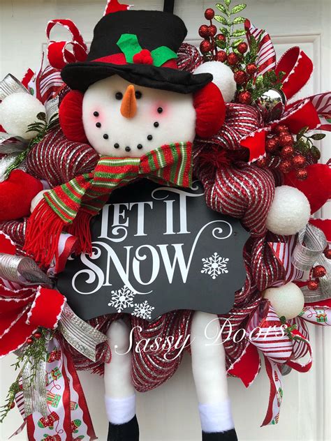 Snowman Wreath, Christmas Wreath, Deco Meah Snowman Christmas Door Wreath, Whimsical Snowman ...