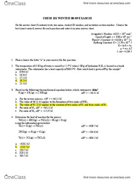 Chem Midterm Chem Drexel Chem Exam Winter With