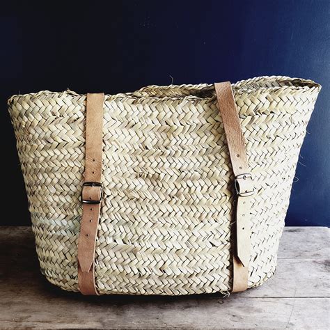 Handwoven Moroccan Basket Backpack With Leather Straps And Buckles