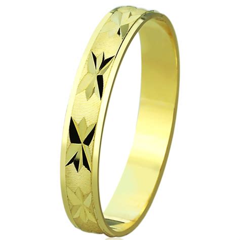 Womens 14k Yellow Gold Wedding Band 3mm Machine Cut Patterned Ring