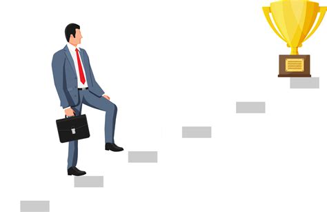 Businessman And Gold Trophy On Ladder Of Success 35743563 Png