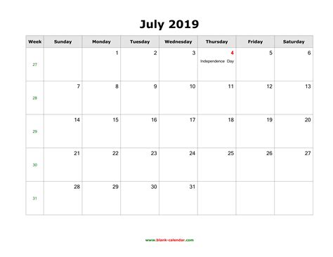 8 Printable Calendar For July 2019 Template Guru
