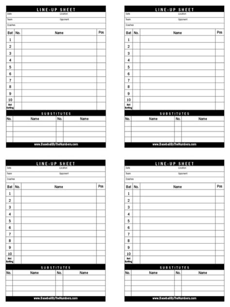 Download Baseball Lineup Sheet For Free Formtemplate
