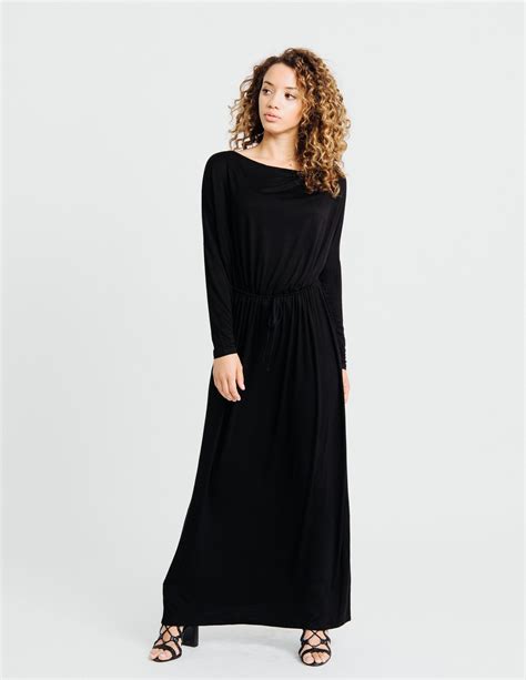 Uzakta Allah Uzun ömür Versin Ayrıştırmak Long Sleeve Black Maxi Dress
