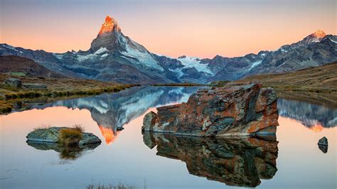 Stellisee Reflected The Matterhorn Wallpaper Backiee