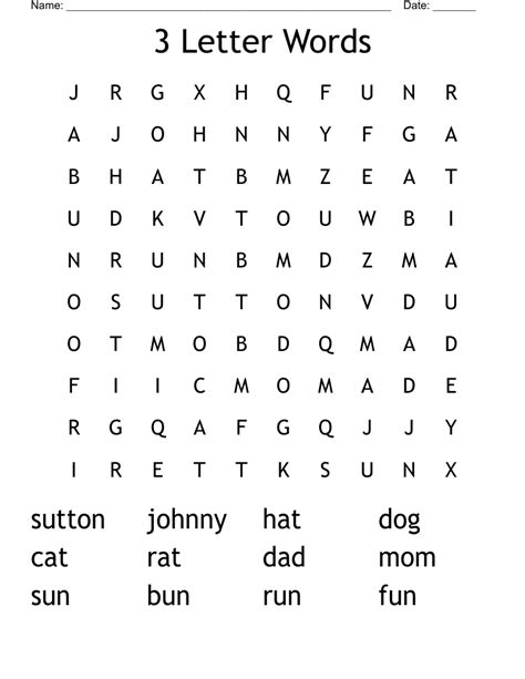 3 Letter Words Word Search Wordmint