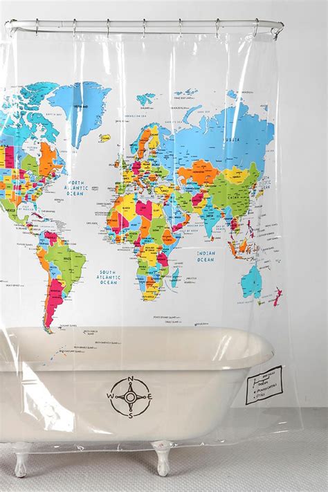 World Map Shower Curtain Cortinas De Chuveiro Mapa Mundi Cortina De