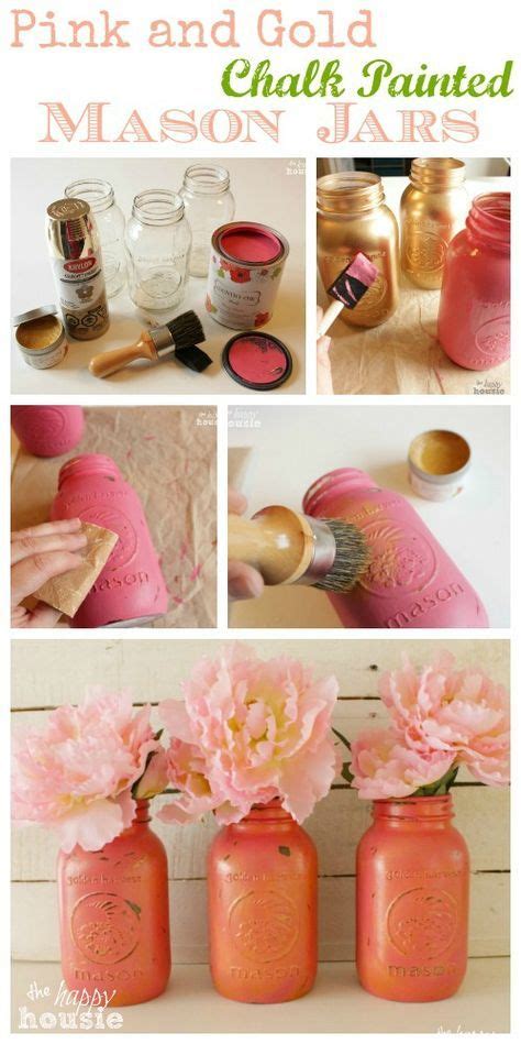 Pink And Gold Chalk Painted Mason Jars And A May Flowers Blog Hop The