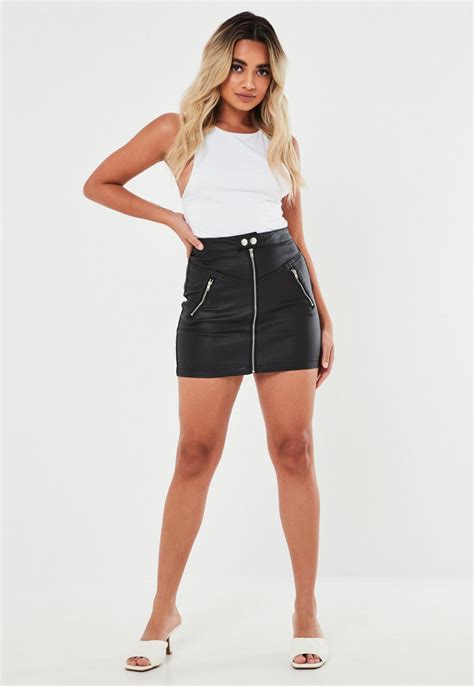 Tall Black Coated Denim Zip Detail Mini Skirt Missguided