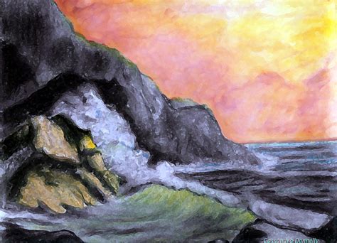 Sunset Over The Ocean Drawing By Cassandra Donnelly