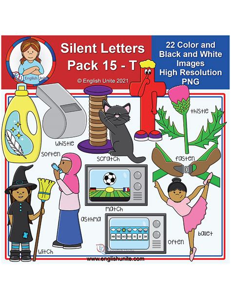 English Unite Clip Art Silent Letters Pack 15 T