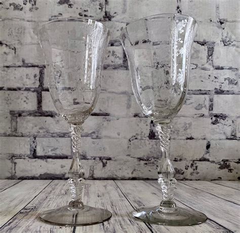 Vintage Etched Wine Goblets Rose Point Clear By Cambridge Etsy Blown Glass Wine Glasses